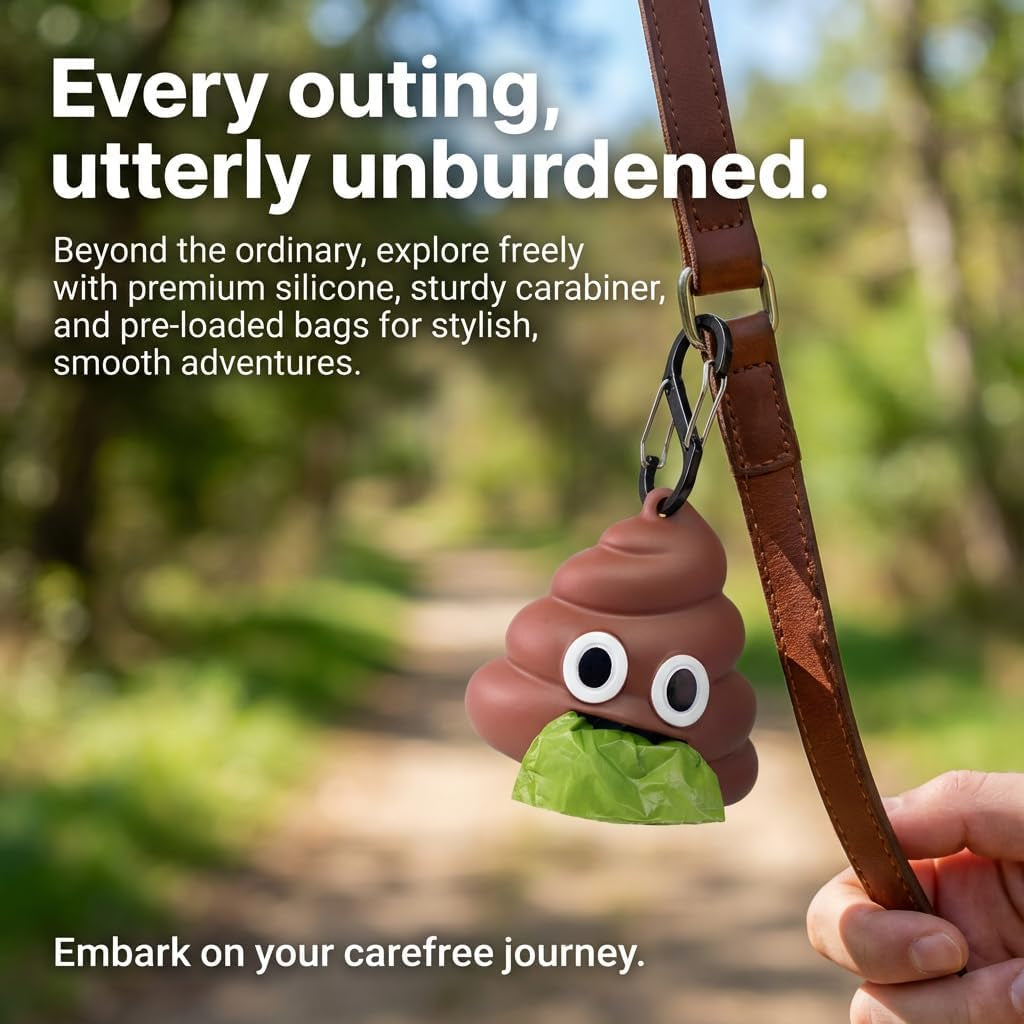 dog-poop-bag-dispenser-for-dog-leash-poop-shape-sturdy-holder-cute-and-unique-design-portable-for-dog-walking-comes-with-1-roll-15-waste-bags