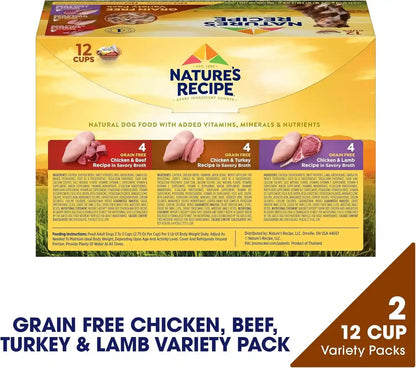 Nature'S Recipe Grain Free Wet Dog Food Variety Pack, Chicken Recipes with Beef, Turkey & Lamb in Savory Broth, 2.75 Oz. Cups (Pack of 12), 2 Count2