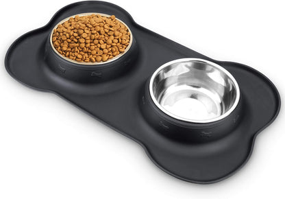 Asfrost Dog Food Bowls Stainless Steel Pet Bowls & Dog Water Bowls with No-Spill and Non-Skid, Feeder Bowls with Dog Bowl Mat for Dogs Cats and Pets-Pink, 24 0Z in Total15