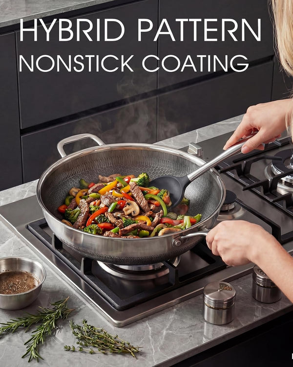 Wok Pan,Hybrid 12 Inch Wok with Lid Stainless Steel Wok | PFOA Free,Non Stick,Stainless Steel,Oven Safe,Compatible with All Cooktops.7