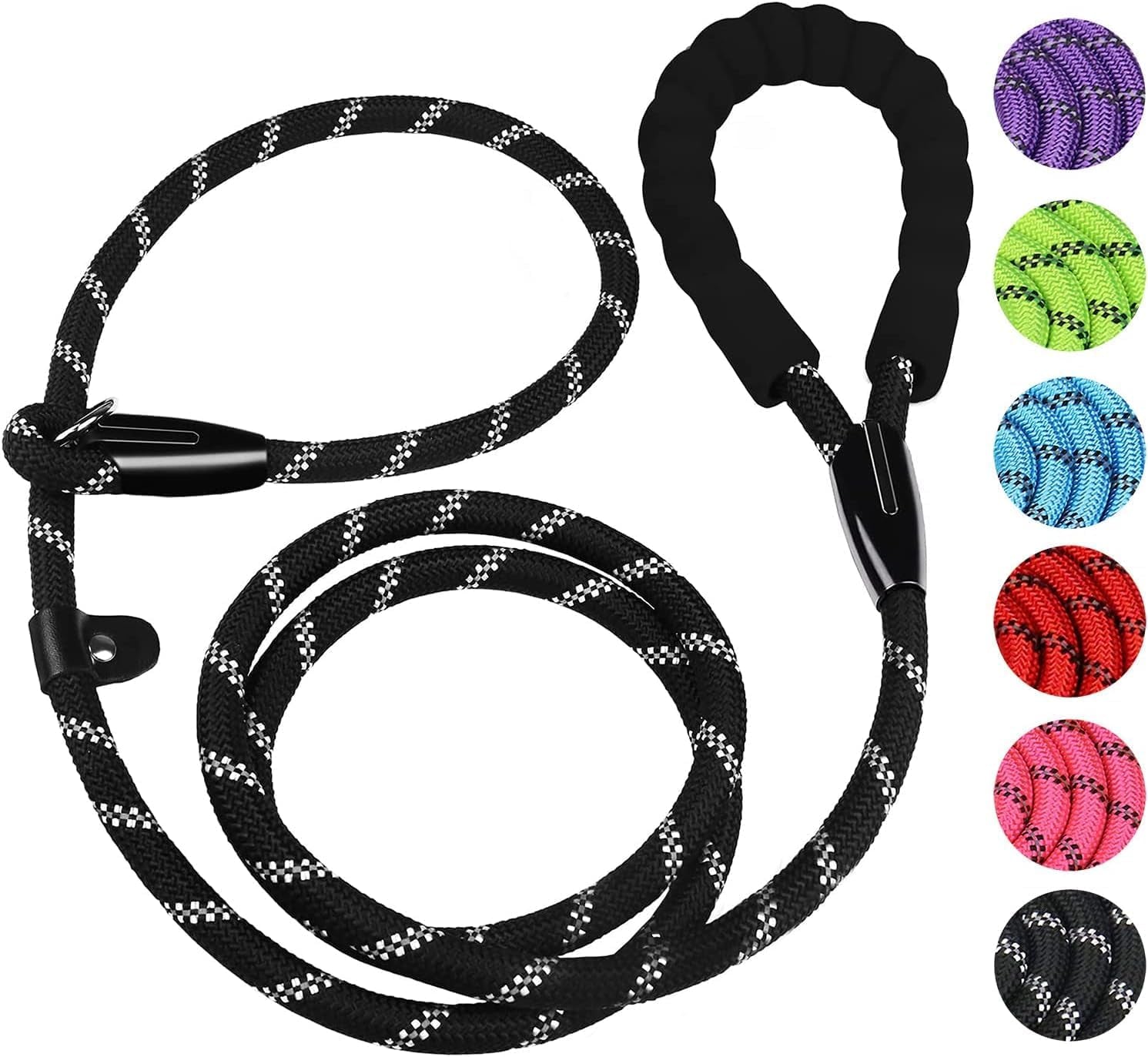 dog-leash-6-ft-heavy-duty-dog-leashes-durable-premium-quality-strong-rope-slip-leash-with-comfortable-padded-handle-and-highly-reflective-threads-for-small-medium-and-large-dogs-black