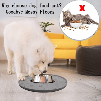 Silicone Pet Food Mat, Dog Food and Water Mat, Raised Edge Rubber Mat for Dog Bowls, Prevents Food and Water from Staining Floors, Suitable for Small and Medium Pets，10.6'' (Gray - Odorless)4