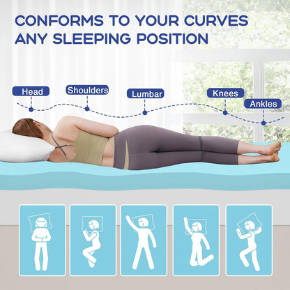 Twin XL Mattress Topper 3 Inch Cooling Gel Memory Foam, Certipur-Us Certified Topper & Pad for Back Pain Relief, Soft Breathable Bedding with Pressure Relief (Blue)2