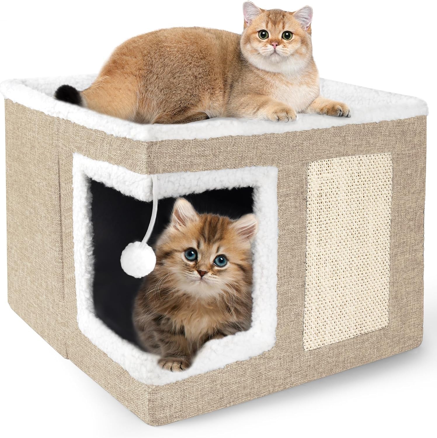 loyareal-cat-houses-for-indoor-cats-large-cat-bed-cave-with-scratch-pad-and-fluffy-ball-foldable-cat-condo-hideaway-with-reversible-cushion-for-multi-small-pet-dark-grey