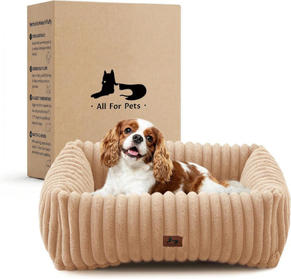 Cute Dog Bed for Small Dogs & Cats,Washable Fluffy Cat Beds for Indoor Cats, Rectangle Orthopedic Memory Foam Puppy Beds with Anti-Slip Bottom, 20 X19 X 7 Inches, Cream(20X19X6Inchs)12