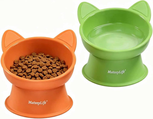 Mateeylife 2 Pack Elevated Cat Food Bowls for Indoor Cats & Kittens | Raised Food and Water Bowl Set, Whisker Friendly & anti Vomit Feeding Pet Bowls, 6 Oz Each, Dishwasher Safe - White & Grey15