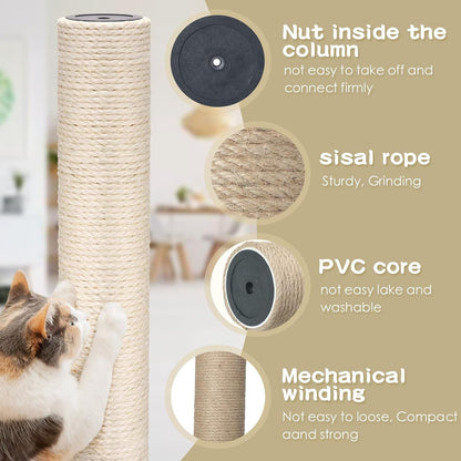 6 Pack Cat Scratching Post Replacement, White Hemp Rope Refill Scratching Post Cat Tree DIY Spare Cat Scratcher Large Cat Tower Refurbishment for Indoor Cats with M8 Screws, 3.5 X 15.8 Inches3