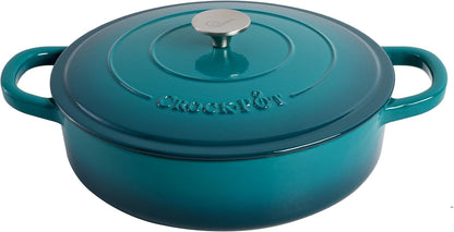 Artisan Oval Enameled Cast Iron Dutch Oven and Braiser Bundle, 7-Quart and 5-Quart, Teal Ombre6