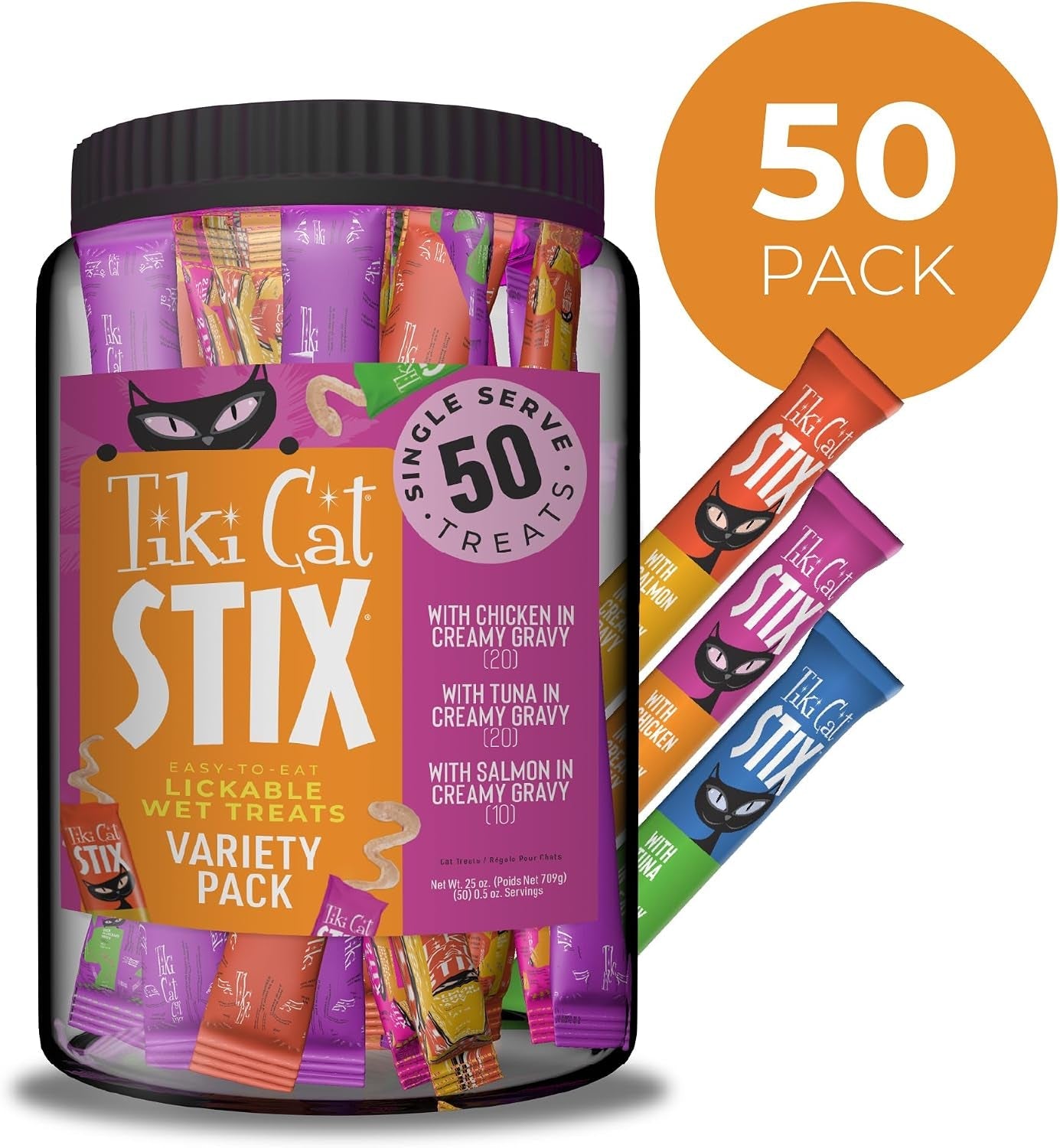 tiki-cat-stix-mousse-treats-single-serve-indulgent-lickable-treat-or-dry-food-topper-variety-mega-jar-0-5-oz-servings-50-count