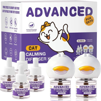Cat Calming Diffuser Kit with 2 Diffusers & 4 Refills (48Ml Each), Cat Pheromones Calming Diffuser for Cat Anxiety Relief, Stress Reduction & Behavior Support, 30-Day Refills, Suitable for All Cats1