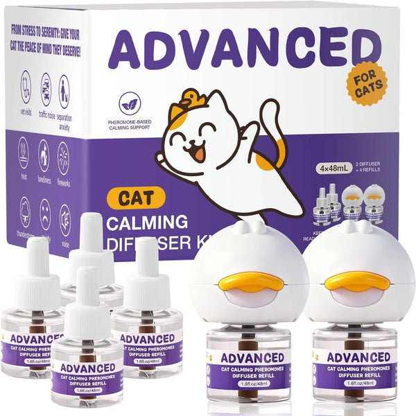 Cat Calming Diffuser Kit with 2 Diffusers & 4 Refills (48Ml Each), Cat Pheromones Calming Diffuser for Cat Anxiety Relief, Stress Reduction & Behavior Support, 30-Day Refills, Suitable for All Cats1