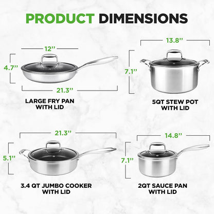 8-Piece Triply Cookware Set Stainless Steel - Triply Kitchenware Pots & Pans Set Kitchen Cookware, Non-Stick Coating - Sauce Pot, Stew Pot, Cooking Pot, Frying Pan, Lids - NC3PLY8Z5