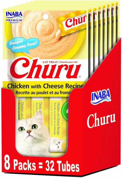 INABA Churu Lickable Purée Natural Cat Treats - Tuna Recipe (4 Servings per Package, 8 Packages) (32 Tubes)10