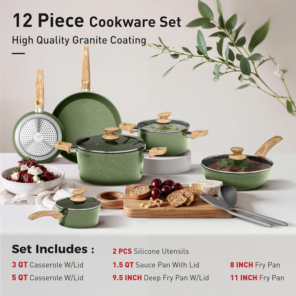 12 Piece Pots and Pans Set, Nonstick Kitchen Cookware Sets | Granite Pans Set for Cooking, Compatible with Induction, Gas & Electric Stoves, PFOA & PFOS Free, Even Heating, Easy to Clean4