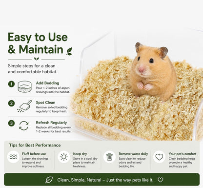 35Oz Natural Aspen Wood Pet Bedding – Low Dust, Odor Control & Ultra Absorbent Shavings for Hamsters, Parrots, Guinea Pigs & Small Animals6
