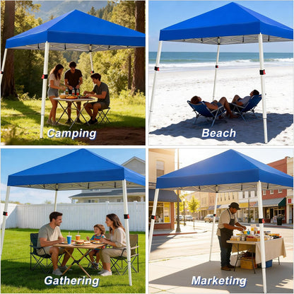 10X10 Slant Legs Pop up Canopy Tent, 1-Button Push Setup Canopy Tent, Adjustable Height Instant Portable Shelter, Protable Backpack, Easy Outdoor Sun Shade for Events, 8X8 Top, Blue7