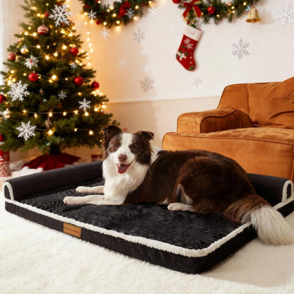 Patas Lague Orthopedic Dog Bed Large Sized Dog 36''X24'', Waterproof Comfortable L Bolster Medium Non-Slip Soft Warm Pet Crate Bed Sleep Sofa Mat with Removable Washable Cover Black2