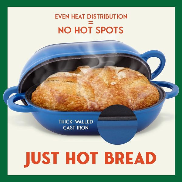 Enameled Cast Iron Bread Oven 2 Qt (Blue), Non-Stick Single Loaf Cast Iron Bread Pan with Lid, Easy Homemade Sourdough Dutch Oven with Lid, Oven-Safe Artisan Bread Baking Pan4