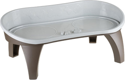Elevated Pet Feeding Tray - 21″ X 11″ X 8.5″ Raised Dog Bowl Stand with Splash Guard and Non-Skid Feet - Comfortable Mealtime for Dogs and Cats by PETMAKER (Brown/Gray)5