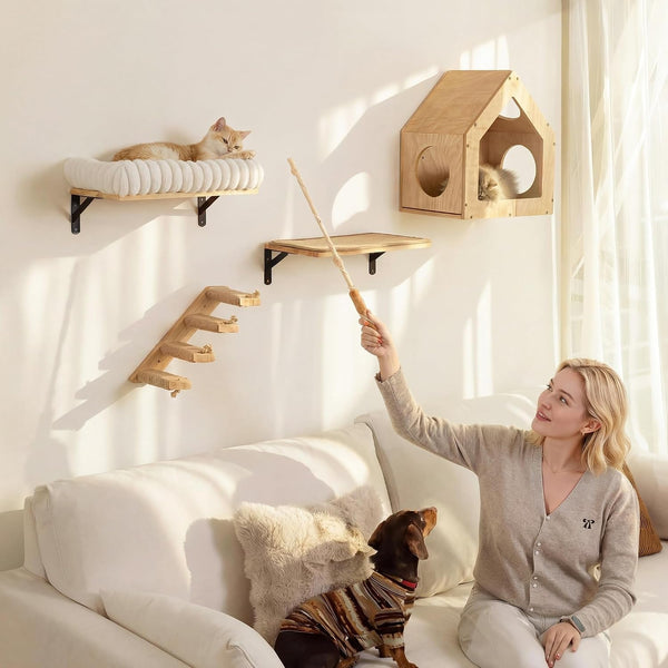 FUKUMARU Cat Wall Shelves, 17 X 10 Inch, Soft Cushion | Solid Rubber Wood Floating Shelf with Upgraded Installation, Kitten Wall Furniture for Sleeping, Playing and Scratching5