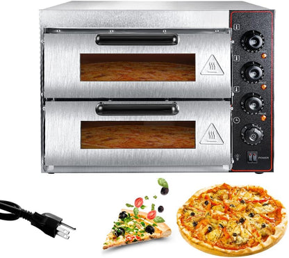 Commercial Pizza Oven 16 Inch Double Deck Electric 40L 3000W 110V | Electric Oven Multipurpose Toaster Bake Broile, 40L Capacity, Stainless Steel,For Restaurant Home1