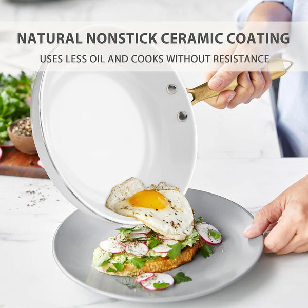 Ceramic Cookware Set 16 Pcs Pots and Pans Set Non Stick | Cookware Sets with Cooking Utensils Set, Non Toxic Cookware Set White Gold Pan Set for Cooking Pot Oven & Dishwasher Safe3