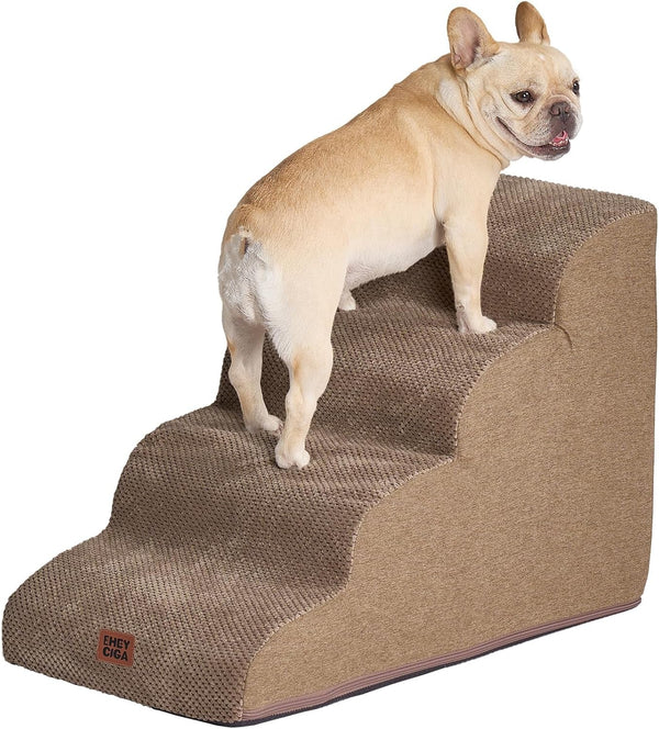 EHEYCIGA Curved Dog Stairs Ramp for 5-Step High Beds, 22.6" H Dog Steps | 33D Density of Pure Foam, for Small Dogs and Cats, Pet Stairs for High Bed Climbing, Non-Slip Balanced Pet Step Indoor, Grey13