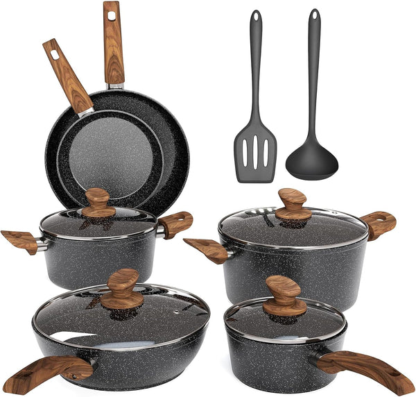 12 Piece Pots and Pans Set, Induction Kitchen Cookware Sets | Black Granite Nonstick Pans Set for Cooking, 100% PFOA & PFAS Free Non-Toxic, Easy to Clean1