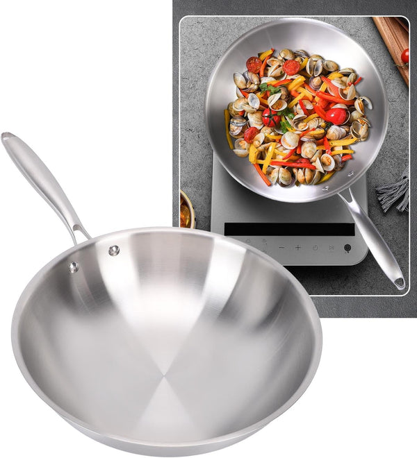 Stainless Steel Wok 12 Inch 304 Stainless Steel Stir Fry Pan 5 Ply (32CM)5