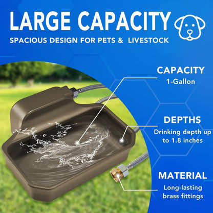 PETTEN Auto Fill Dog Water Bowl, Outdoor 1Gal/3.75L Automatic Dispenser | Auto-Refill Float Valve,No Electricity.3.75L for Dogs/Cats&Livestock.3/4"Ght Hose Connection.Food-Grade Hdpe,Durable2