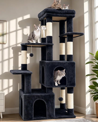 Globlazer Cat Tower for Indoor Cats, Heavy Duty Cat Trees for Large Adult Big Cats Maine Coon Cat Tree Tower with Scratching Post, Extra Large Top Perch, Cat Condos, F61, Dark Grey, 61Inch1