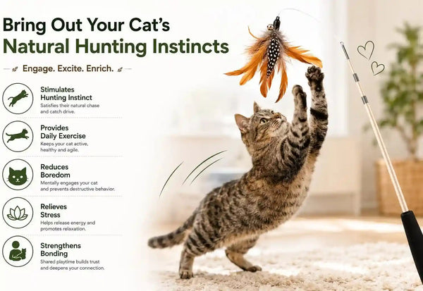 Cat Toys - No Chemical Dyeing Cat Feather Toys for Indoor Cats - Include Cat Wand and Natural Feather Refills5