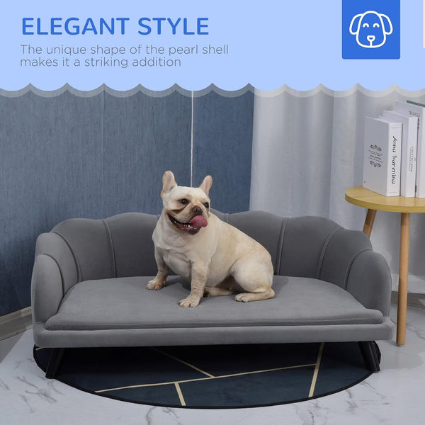 Pawhut Velvet Large Dog Couch with Foam Cushion for Big Dogs Charcoal Gray | Soft and Cute Puppy Sofa Bed, Pearl Design6