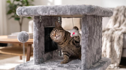 Large Cat Bed with Scratching Post and Combing Board, Sturdy and Durable, Ideal for Small Breeds | Large Plush Cat Tunnel with a Removable Sisal Scratch Pad, Grooming Brush, Hanging Toys, and Spacious Hideaway for Cats.4