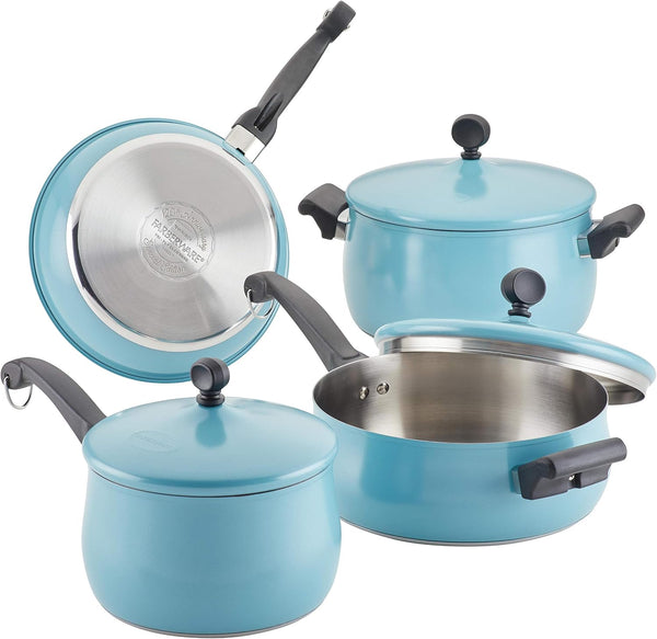 120 Limited Edition Stainless Steel Cookware Pots and Pans Set with Prestige Kitchen Tools, 10 Piece, Aqua Blue1