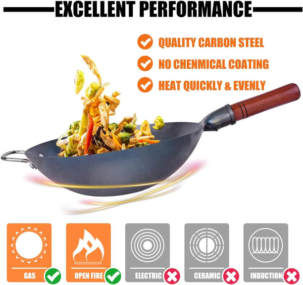 13.4" Carbon Steel Wok Traditional Hand Hammered round Bottom Wok | Chinese Woks Pan with 8 Pcs Cookware Accessories for Gas Stovetops, Open Fire, BBQ, Camping6