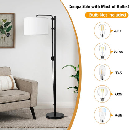 Dimmable Floor Lamp for Living Room, Adjustable Height Standing Lamp | 350° Rotate Beige Lampshade, 67.5-Inch Modern Tall Lamps for Corner Bedroom Home Office (Bulb Included)7
