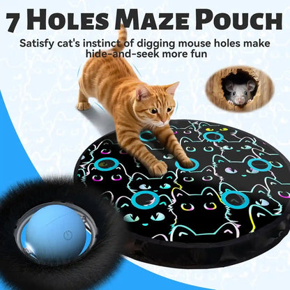 ORSDA Cat Toys, Interactive Fast Rolling Ball in Pouch, Hide and Seek for Indoor Cats, Motion Chirping Activated Moving Ball, 7 Holes Mat Mouse Catching Game2