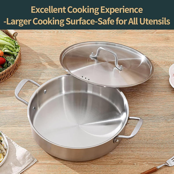 Saute Pan, 7 Quart Tri-Ply Stainless Steel Saute Pan, 12Inch Deep Frying Pan with Lid, Saute Skillet, Rondeau Pot with Lid Compatible with All Cooktops up to 600℉7