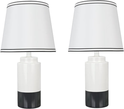 40114-32, Two Pack Set - 18 1/2" High Traditional Ceramic Table Lamp, off White & Black and Empire Shaped Lamp Shade in off White, 10" Wide1