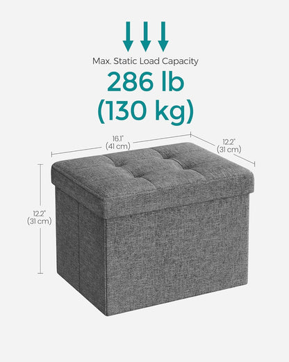 SONGMICS Mazie Collection - Small Folding Storage Ottoman, Foot Rest Stool, 12.2 X 16.1 X 12.2 Inches, 286 Lb Load Capacity, for Living Room, Bedroom, Home Office, Dorm, Dark Gray ULSF102G013