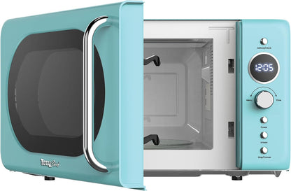 Retro Microwave Oven | 20L / 0.7 Cu Ft | Quick Start & Defrost by Weight/Time | 8 Pre-Set Cooking Modes for Coffee, Rice, Pasta, Potato, Reheat, Fish, Pizza, Popcorn | 700W | Blue7