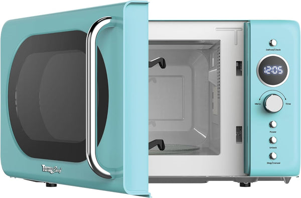 Retro Microwave Oven | 20L / 0.7 Cu Ft | Quick Start & Defrost by Weight/Time | 8 Pre-Set Cooking Modes for Coffee, Rice, Pasta, Potato, Reheat, Fish, Pizza, Popcorn | 700W | Blue7