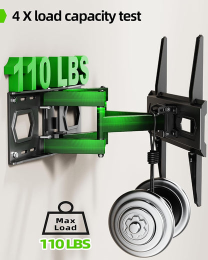 TV Wall Mount for 32-74 Inch Flat Screen/Led/4K up to 110Lbs, Full Motion TV Mount Bracket with Swivel & Tilt Articulating Dual Arms, Max VESA 400X400Mm, Fits 12/16" Wood Studs6