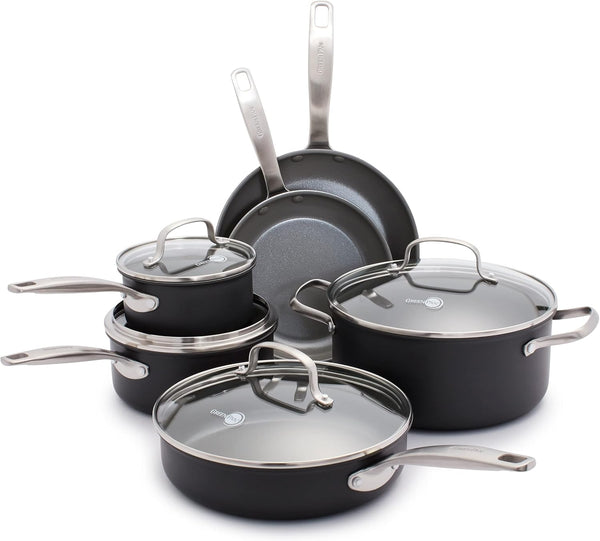 Chatham Hard Anodized Healthy Ceramic Nonstick 10 Piece Cookware Pots and Pans Set, Frying Pan Skillets, Saucepans, Saute Pan, Stockpot, Lids, Pfas-Free, Dishwasher & Oven Safe, Gray1