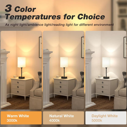 Bedside Table Lamp for Bedroom - Small Desk Lamp with USB Ports | USB A+C Ports, AC Outlet, 3 Color Temperatures, LED Bulb Included, White Fabric Shade, Black Metal Base, 14" Nightstand Lamp2
