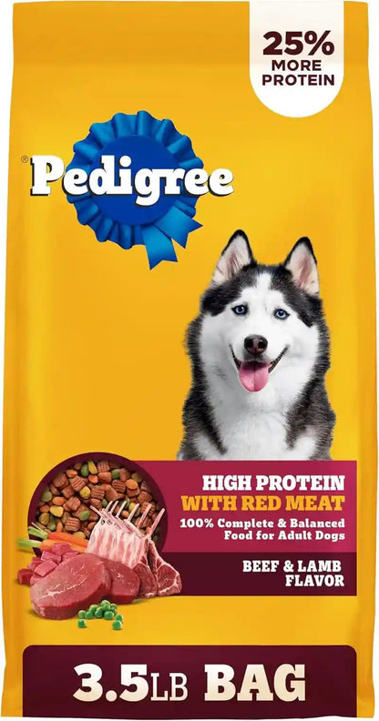 Pedigree High Protein Adult Dry Dog Food, Beef and Lamb, 18 Lb | Real Red Meat, 25% More Protein, 36 Vitamins & Minerals, Prebiotic Fiber, Omega 6 & Zinc, 100% Complete & Balanced12