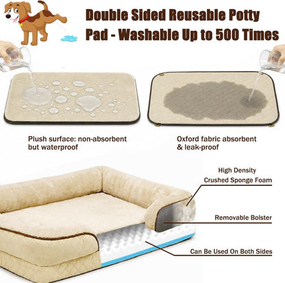 Large Dog Sofa Bed with Reusable Potty Pad - 44.5" X 33.5" X 6.7" Beige Dog Sofa with Soft Plush Surface, Raised Bolsters, Removable Bolster, and Non-Slip Bottom for Large Dogs - Xlarge2