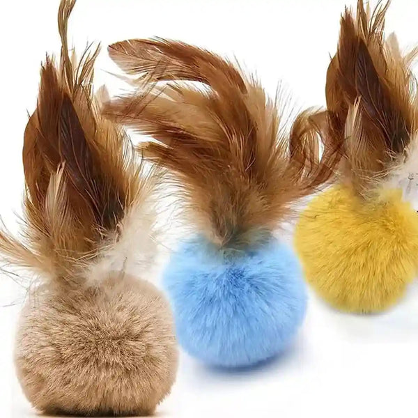 Cat Toys for Indoor Toys,Rainbow Cat Wand Toys,Feather Flips Plush Ball Cat Toys,Interactive Feather Toy for Teaser Play and Chase Exercise with Kitten 6 Pack3