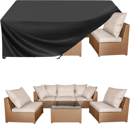 Patio Furniture Covers, Outdoor Furniture Covers Waterproof, Heavy Duty Oxford Patio Table Cover for Outdoor Table, Chair, Sofa, Desk (Black, 108"L X 82"W X 28"H)1
